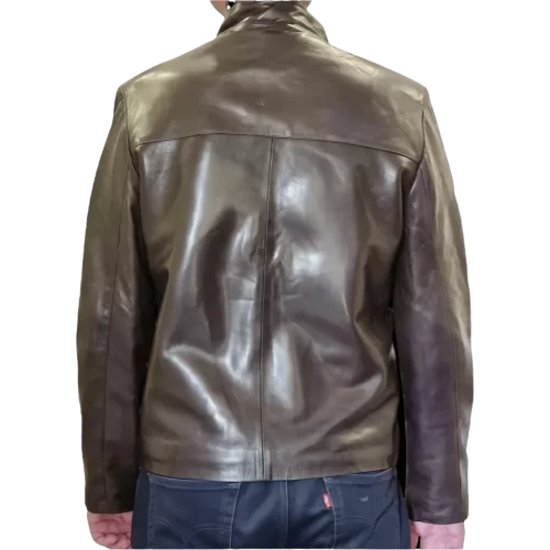 Blouson en vachette plongé marron et bandes en crocodile véritable modèle Rasta