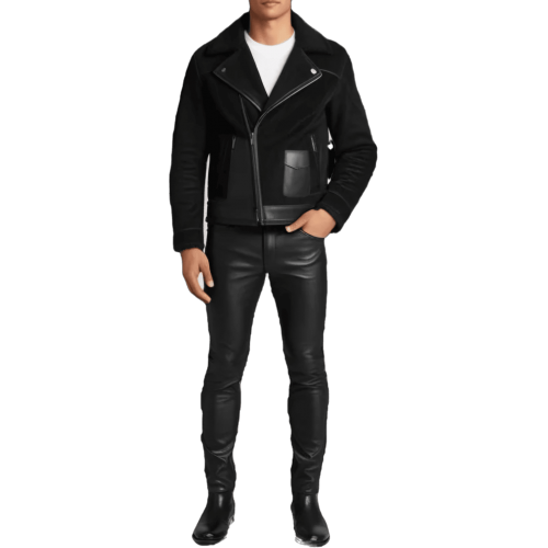 Blouson type perfecto en mouton retourné extèrieur mouton aspect daim et cuir modèle Parice