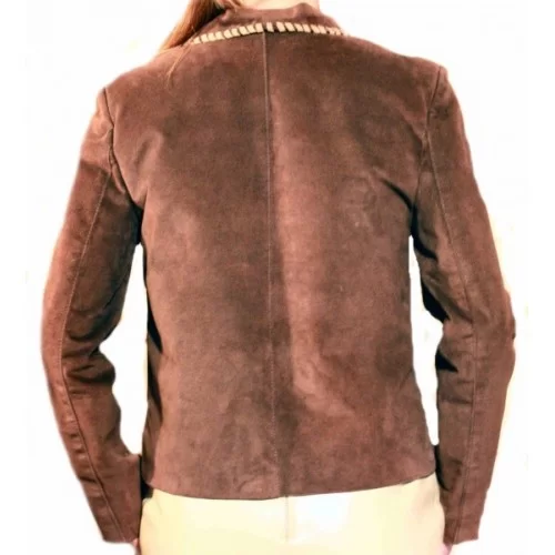 Veste en agneau velours façon daim marron modèle Agnes