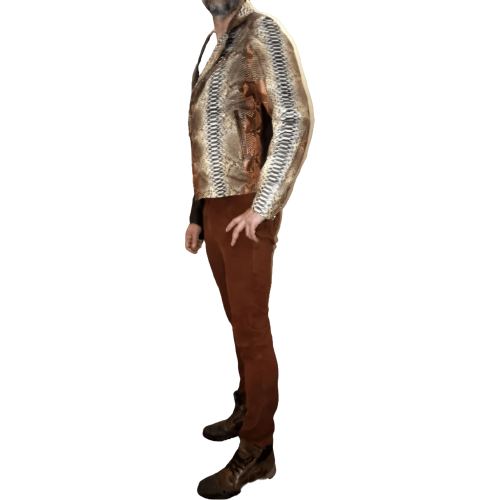 Blouson cuir perfecto modèle Ramao bimatière en agneau plongé marron et cuir de python véritable