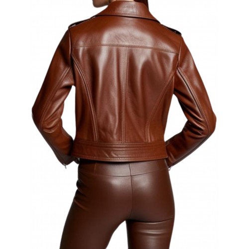 Blouson perfecto en cuir femme agneau plongé marron modèle  Amidore