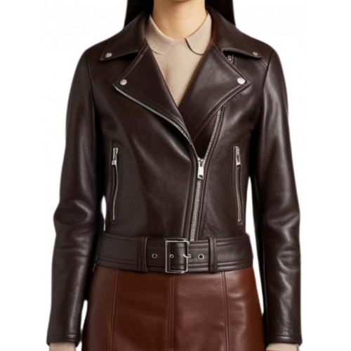 Blouson perfecto  cuir agneau marron modèle Daniela