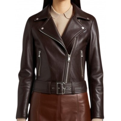 Blouson perfecto  cuir agneau marron modèle Daniela