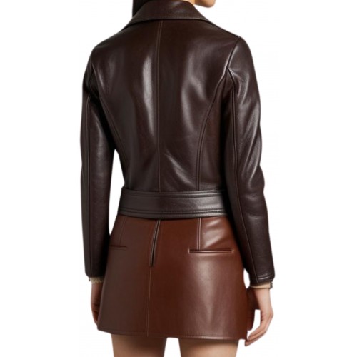 Blouson perfecto  cuir agneau marron modèle Daniela