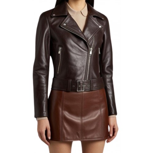 Blouson perfecto  cuir agneau marron modèle Daniela