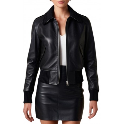 Blouson teedy cuir femme agneau noir modèle Yvone