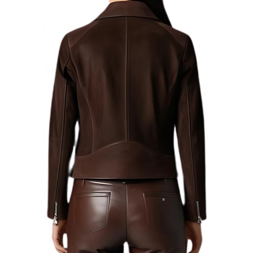 Perfecto cuir femme agneau velours daim marron modèle Marie