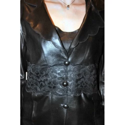 Veste cuir femme agneau plongé noir et dentelles modèle Dasha