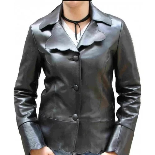 Veste cuir femme agneua plongé noir modèle Laura