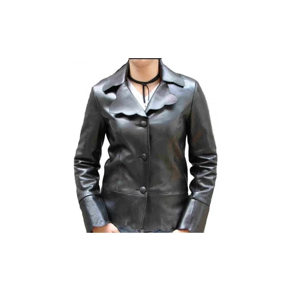 Veste cuir femme agneua plongé noir modèle Laura