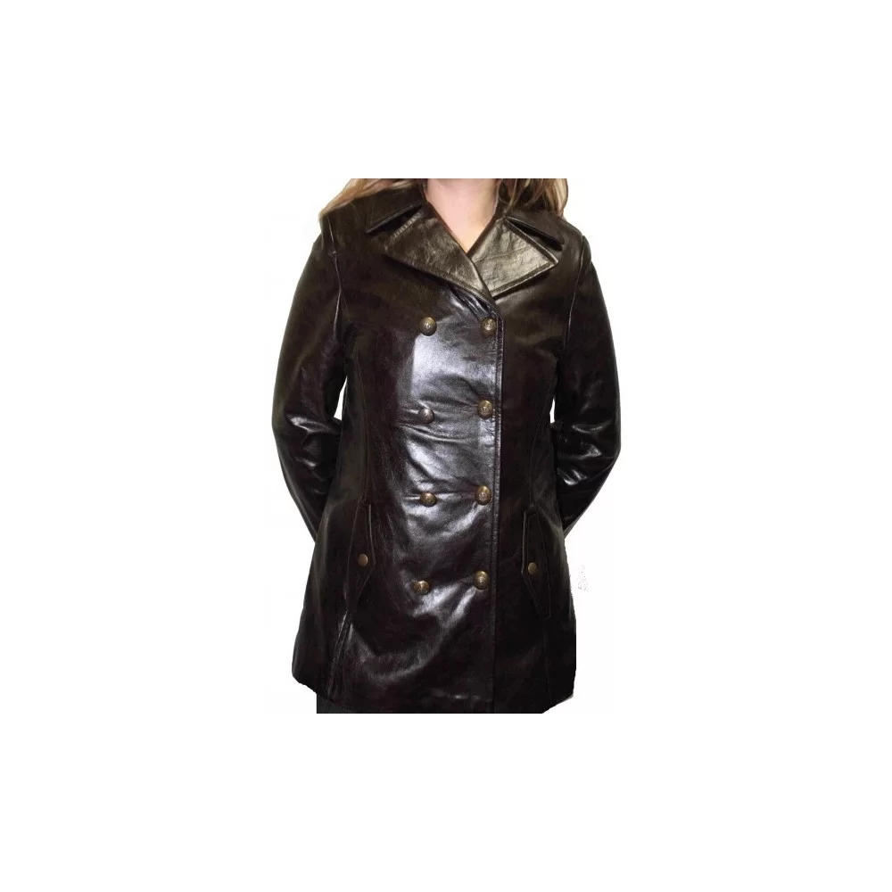 Trois quart style trench en cuir d'agneau noir modèle Gab