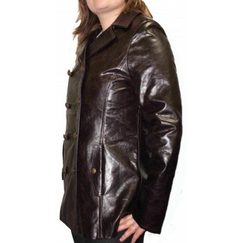 Trois quart style trench en cuir d'agneau noir modèle Gab