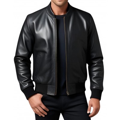 Blouson cuir homme teedy en agneau noir modèle Garian