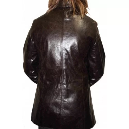 Trois quart style trench en cuir d'agneau noir modèle Gab