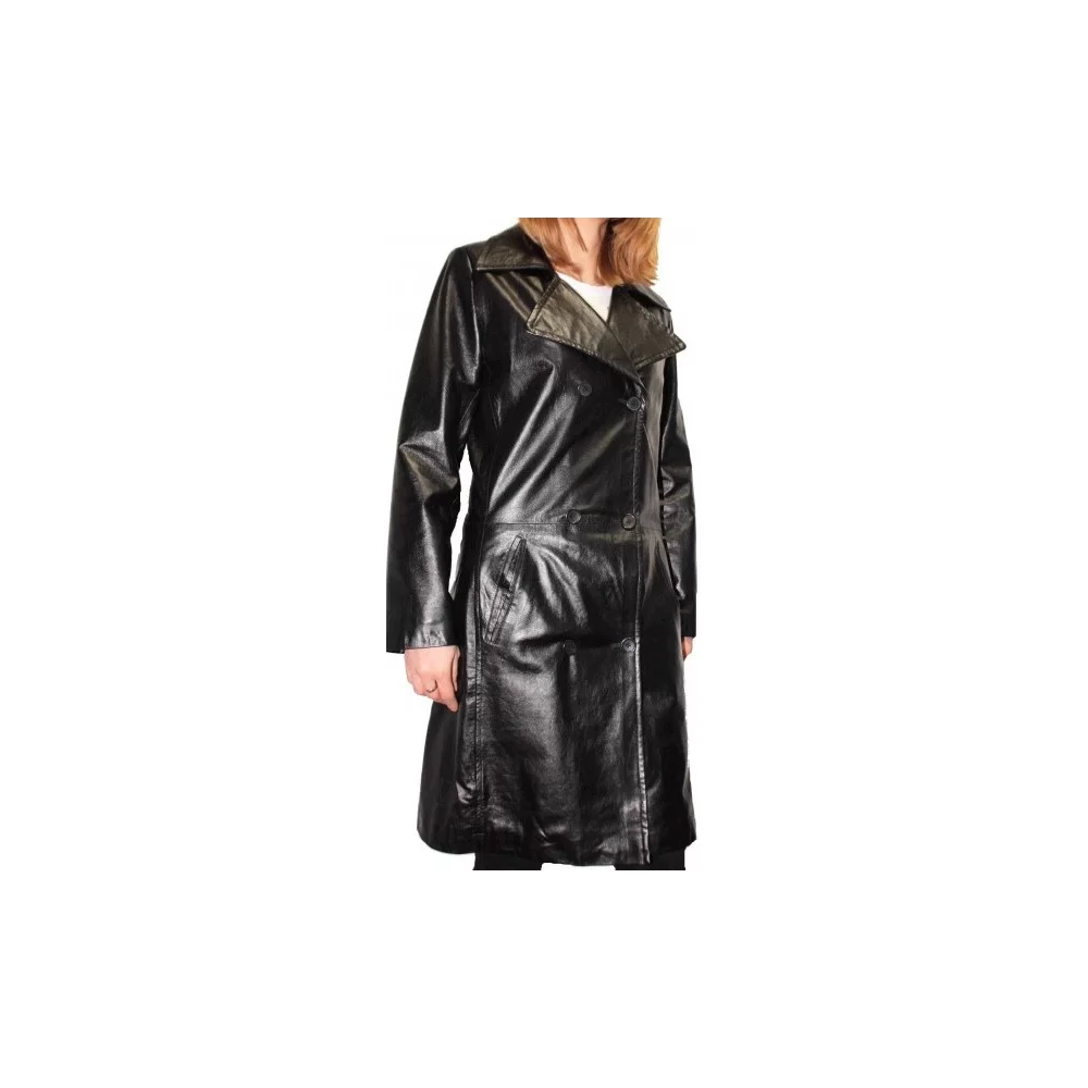 Trois quart trench en cuir d'agneau noir modèle Trendy