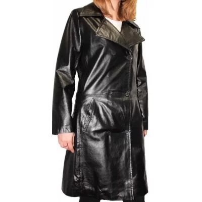 Trois quart trench en cuir d'agneau noir modèle Trendy