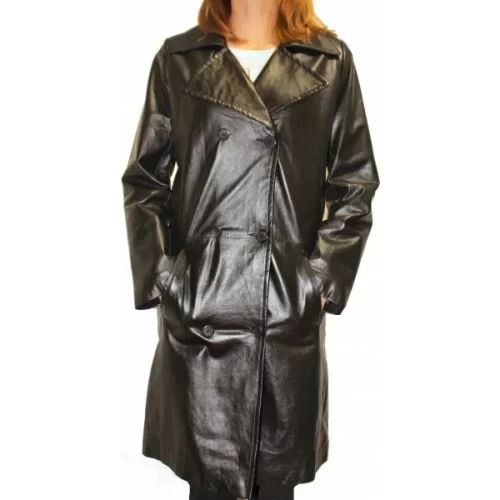 Trois quart trench en cuir d'agneau noir modèle Trendy