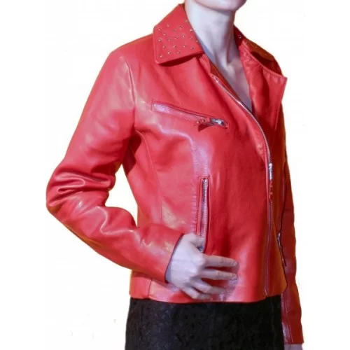 Blouson perfecto en agneau plongé rouge modèle Roja