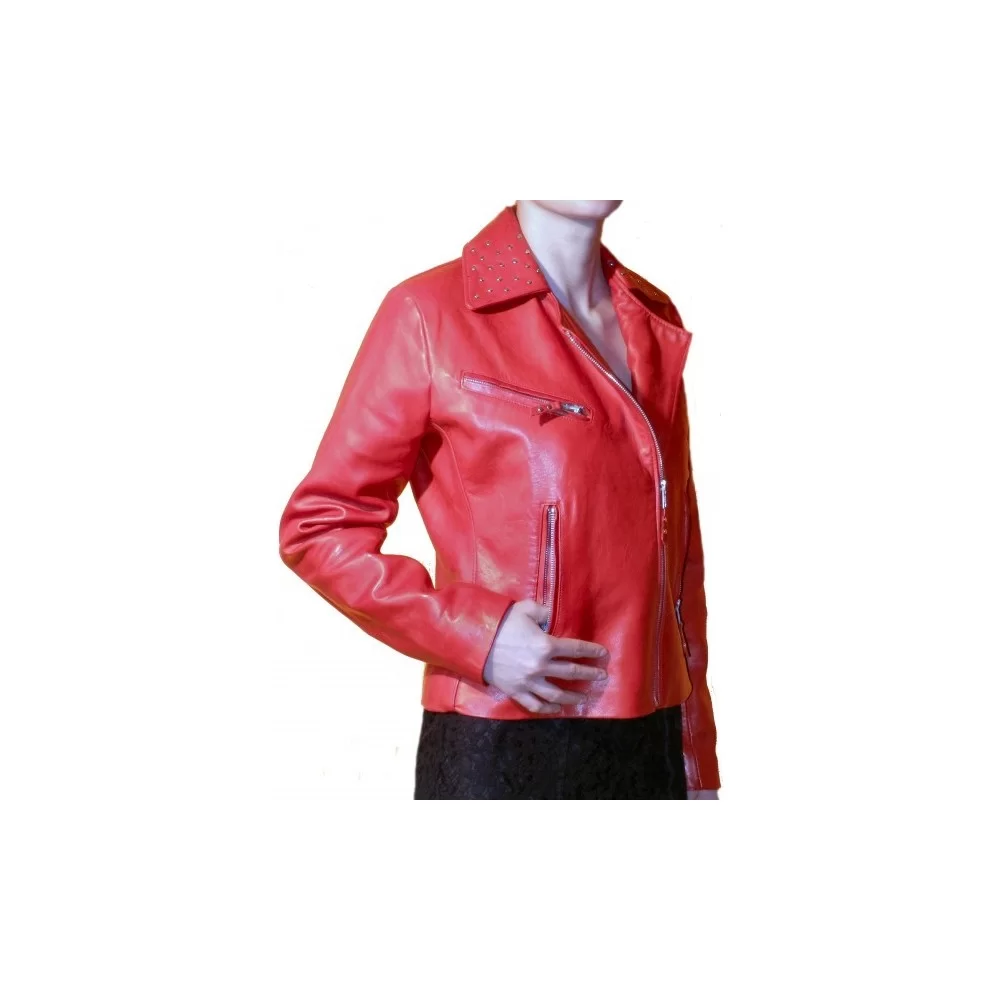 Blouson perfecto en agneau plongé rouge modèle Roja