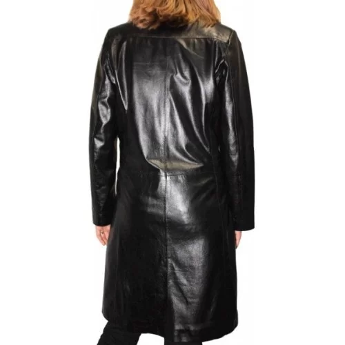 Trois quart trench en cuir d'agneau noir modèle Trendy