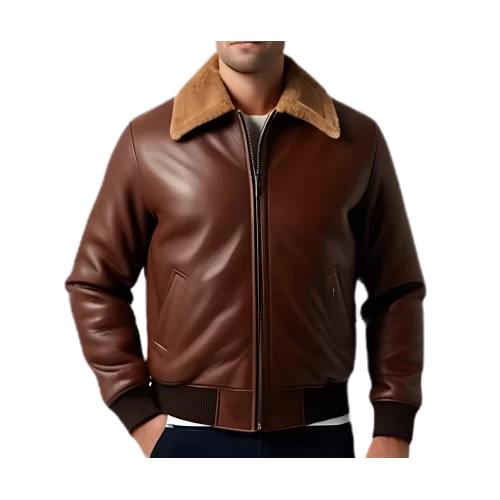 Blouson cuir homme aviateur en mouton marron modèle Leonard