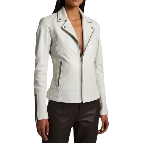 Blouson style perfecto cuir agneau blanc modèle Dalia