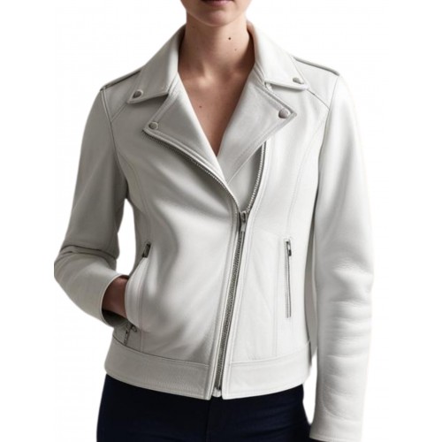 Perfecto cuir femme en agneau blanc modèle Carolina