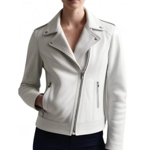 Perfecto cuir femme en agneau blanc modèle Carolina