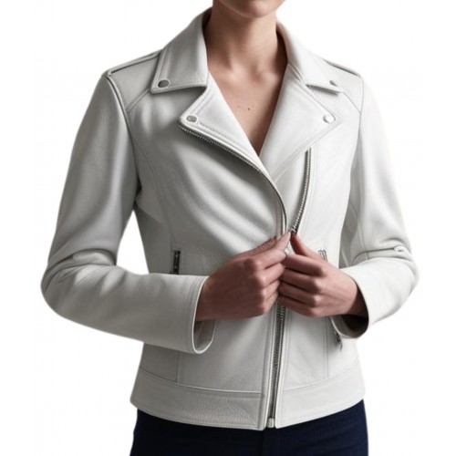 Perfecto cuir femme en agneau blanc modèle Carolina
