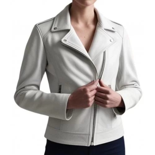 Perfecto cuir femme en agneau blanc modèle Carolina
