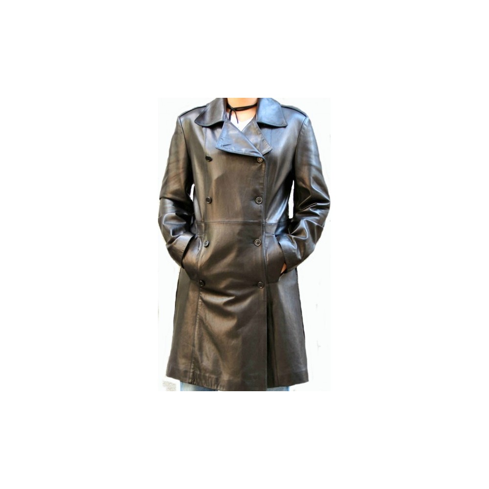 Trois quart trench en agneau plongé noir modèle Margo