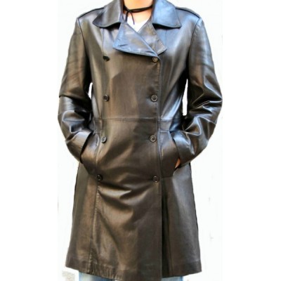 Trois quart trench en agneau plongé noir modèle Margo