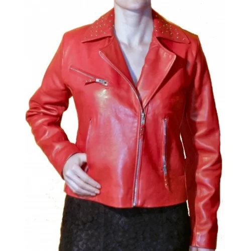 Blouson perfecto en agneau plongé rouge modèle Roja