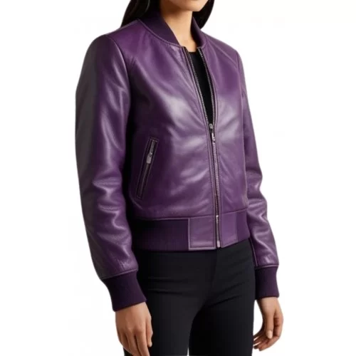 Blouson teedy femme en cuir agneau violet modèle Baria