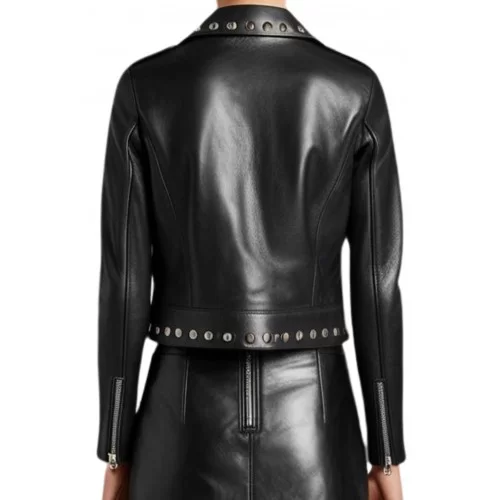 Perfecto cuir femme agneau plongé noir et rivets en métal argent modèle Libia
