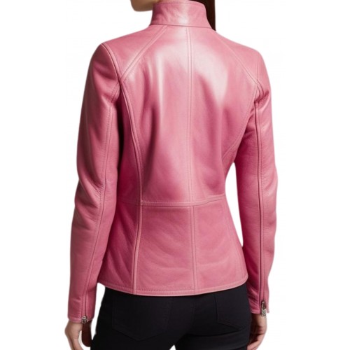 Blouson femme en cuir couleur rose modèle Naodi