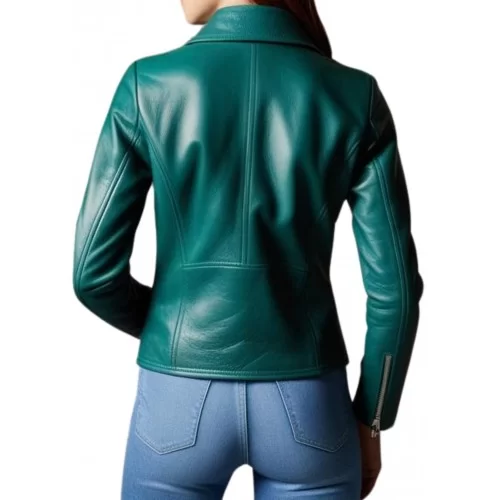 Blouson femme en cuir d'agneau couleur vert modèle Bichore