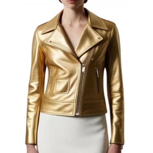 Perfecto coupe biker cuir agneau or modèle Carolini