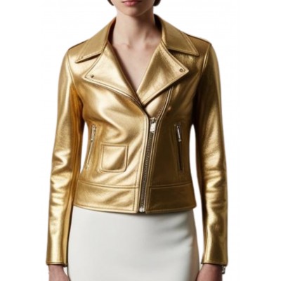 Perfecto coupe biker cuir agneau or modèle Carolini