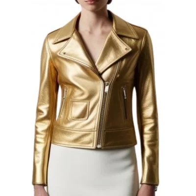 Perfecto coupe biker cuir agneau or modèle Carolini