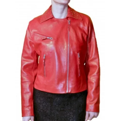 Blouson perfecto en agneau plongé rouge modèle Roja