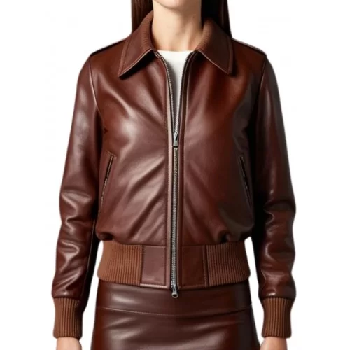 Blouson femme type aviateur en cuir d'agneau couleur marron modèle Janice
