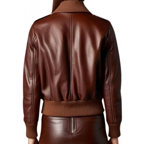 Blouson femme type aviateur en cuir d'agneau couleur marron modèle Janice