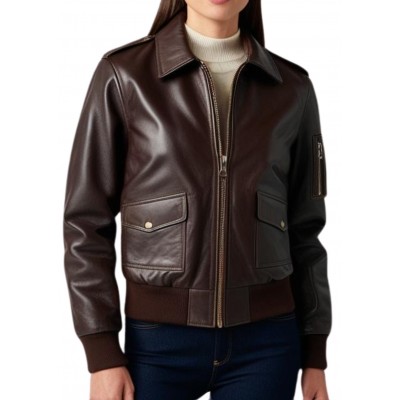 Blouson femme type fly aviateur en cuir d'agneau couleur marron chocolat modèle Westa