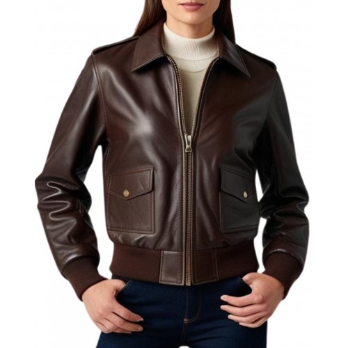 Blouson femme type fly aviateur en cuir d'agneau couleur marron chocolat modèle Westa