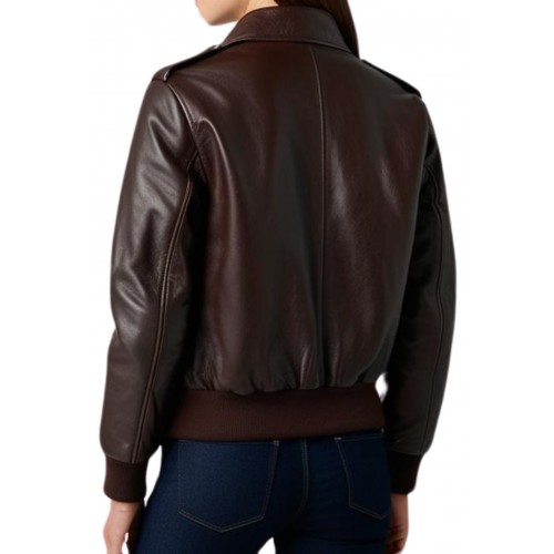 Blouson femme type fly aviateur en cuir d'agneau couleur marron chocolat modèle Westa