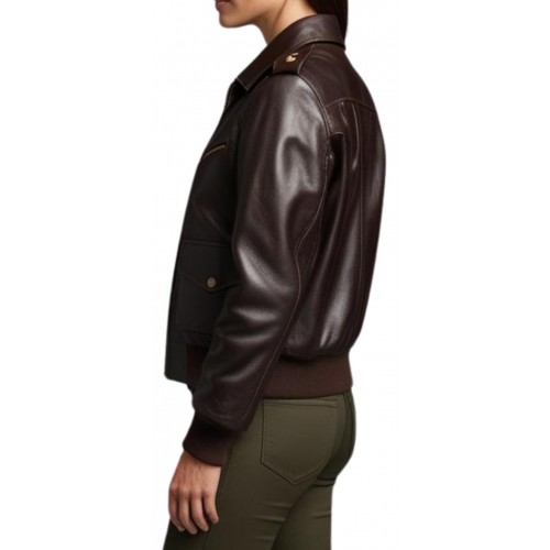 Blouson femme fly aviateur en cuir d'agneau couleur marron modèle Iriza