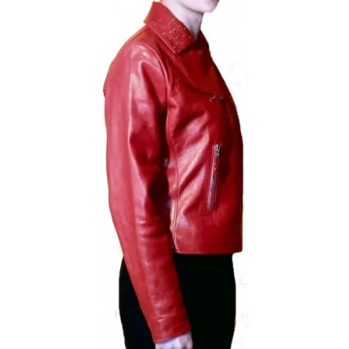 Blouson perfecto en agneau plongé rouge modèle Roja