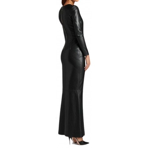 Robe longue en cuir d'agneau agneau noir modèle Mireille