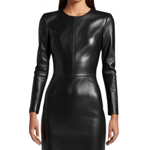 Robe longue en cuir d'agneau agneau noir modèle Mireille